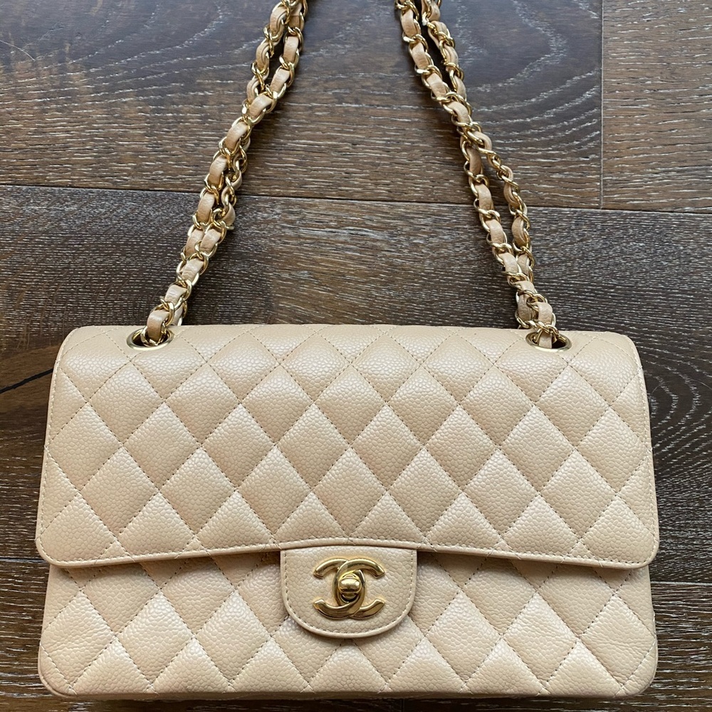 Nude Chanel lambskin classic double flap,authentic